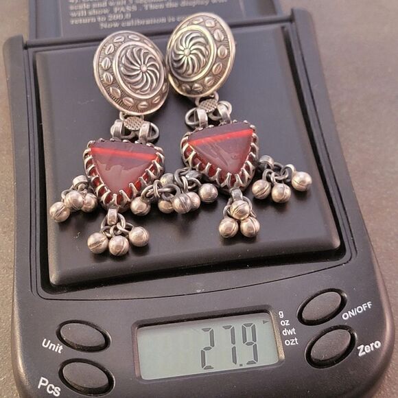 Sterling Red Handcrafted Glass Boho Artisan Drop Earrings - Picture 10 of 10